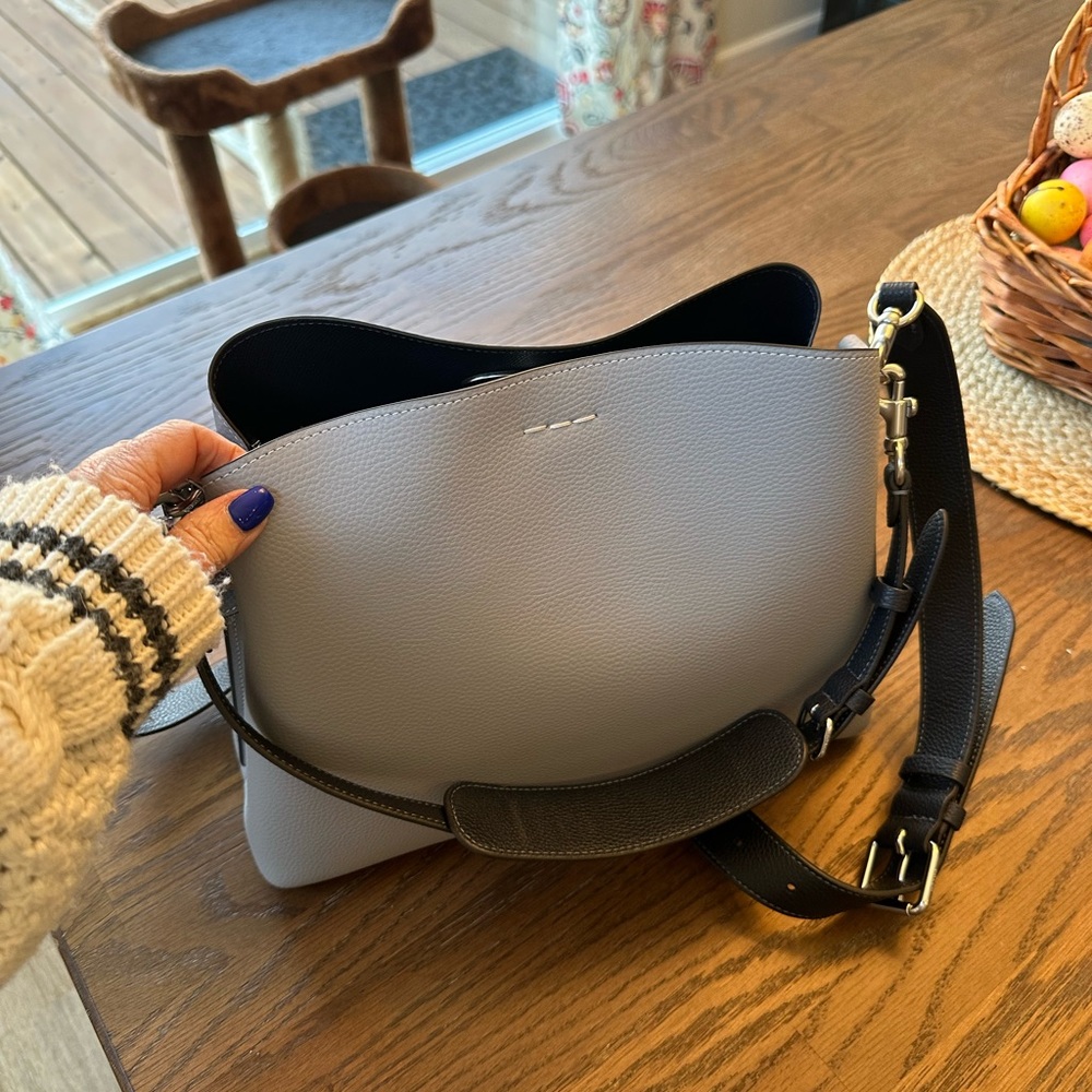 Modern Gray and Black Shoulder Bag with Adjustable Strap